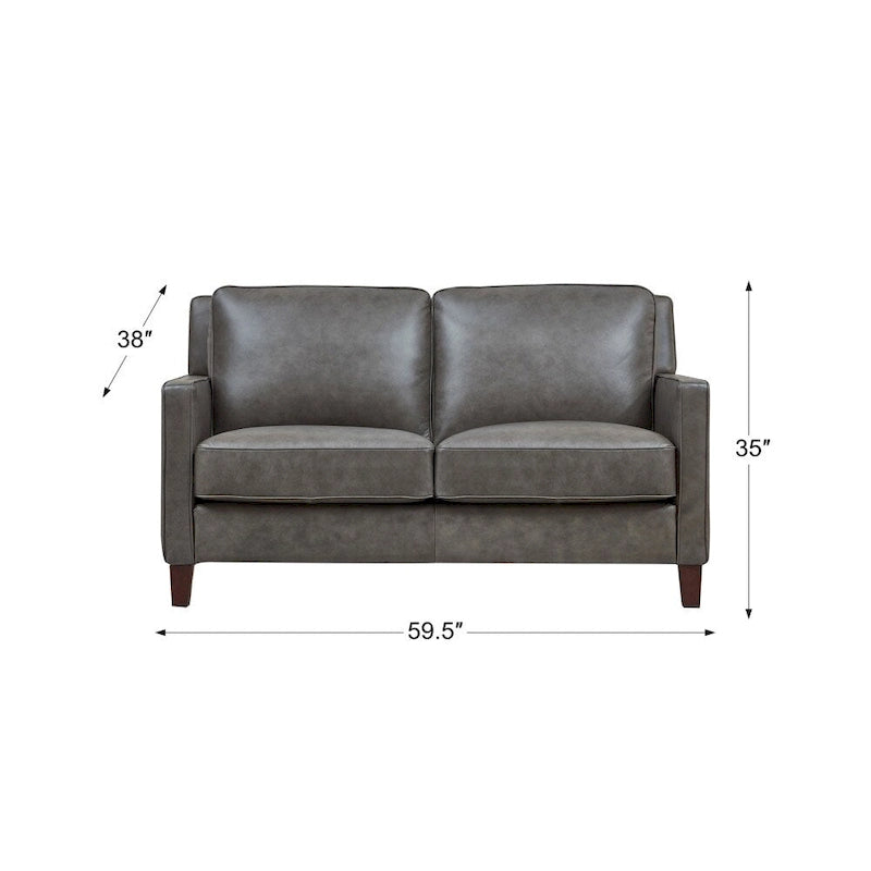 Dwuosobowa sofa Hydeline Ashby z wysokogatunkowej skóry licowej, z pierzem, pianką z pamięcią kształtu i sprężynami