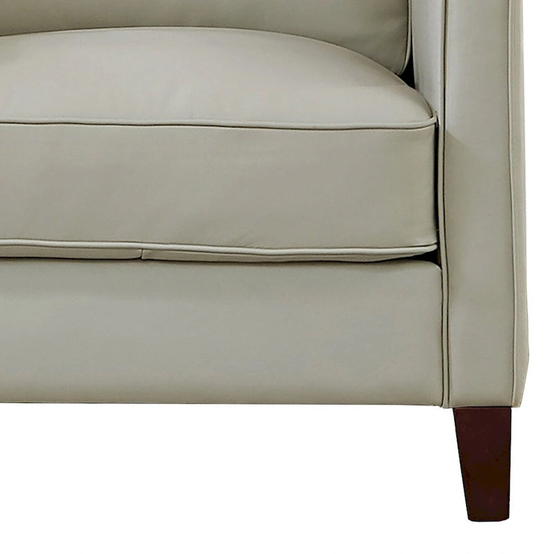 Dwuosobowa sofa Hydeline Ashby z wysokogatunkowej skóry licowej, z pierzem, pianką z pamięcią kształtu i sprężynami