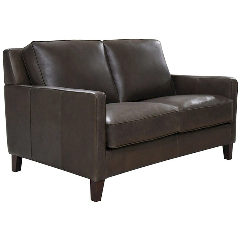 Dwuosobowa sofa Hydeline Ashby z wysokogatunkowej skóry licowej, z pierzem, pianką z pamięcią kształtu i sprężynami