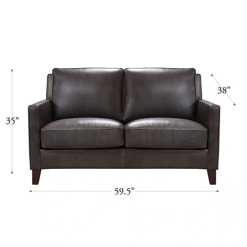 Dwuosobowa sofa Hydeline Ashby z wysokogatunkowej skóry licowej, z pierzem, pianką z pamięcią kształtu i sprężynami