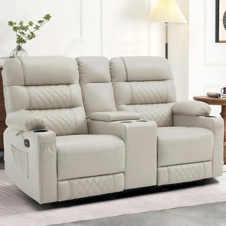 Fauteuil inclinable électrique deux places MCombo avec console, canapé inclinable électrique avec chauffage et vibration, ports USB et porte-gobelets PR624