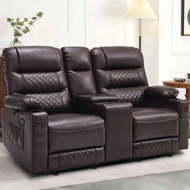 Fauteuil inclinable électrique deux places MCombo avec console, canapé inclinable électrique avec chauffage et vibration, ports USB et porte-gobelets PR624