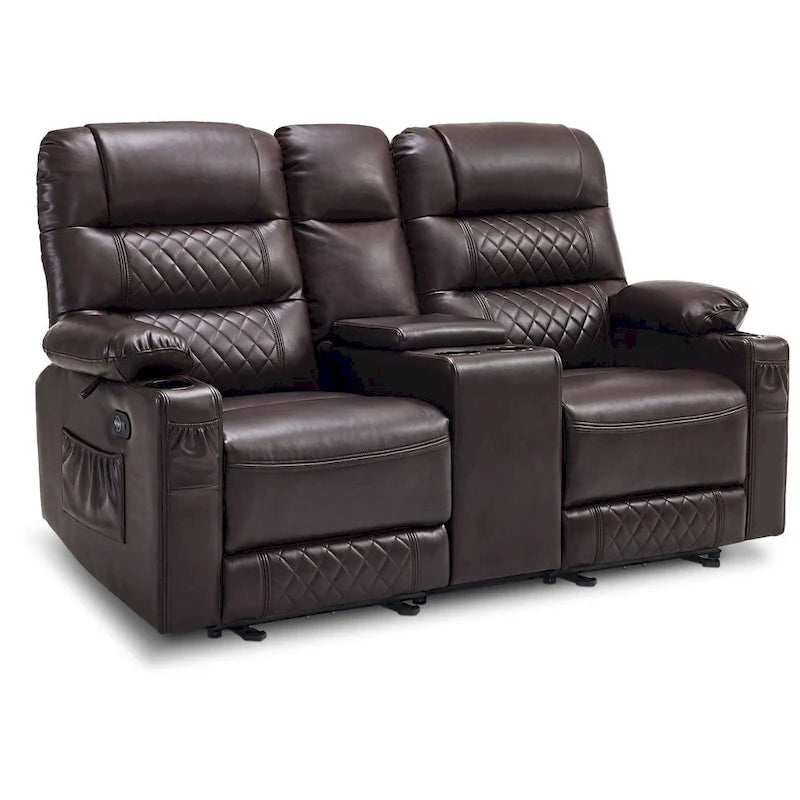 Fauteuil inclinable électrique deux places MCombo avec console, canapé inclinable électrique avec chauffage et vibration, ports USB et porte-gobelets PR624