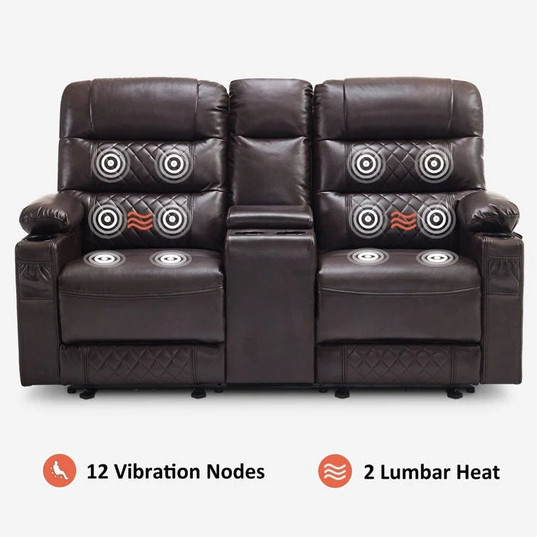 Fauteuil inclinable électrique deux places MCombo avec console, canapé inclinable électrique avec chauffage et vibration, ports USB et porte-gobelets PR624