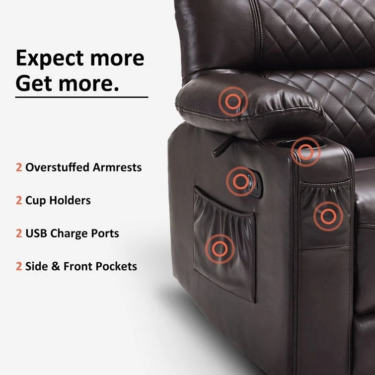 Fauteuil inclinable électrique deux places MCombo avec console, canapé inclinable électrique avec chauffage et vibration, ports USB et porte-gobelets PR624