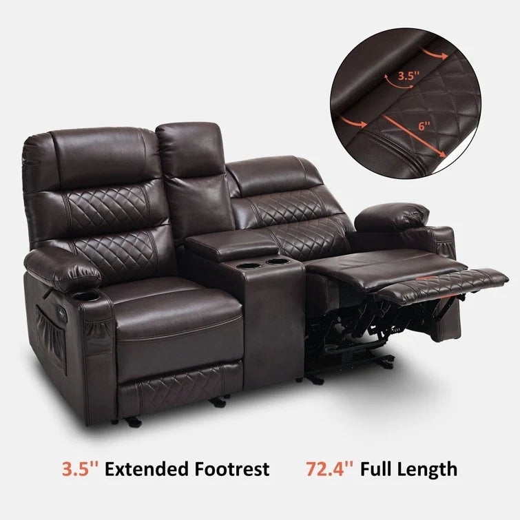 Fauteuil inclinable électrique deux places MCombo avec console, canapé inclinable électrique avec chauffage et vibration, ports USB et porte-gobelets PR624