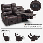 Fauteuil inclinable électrique deux places MCombo avec console, canapé inclinable électrique avec chauffage et vibration, ports USB et porte-gobelets PR624