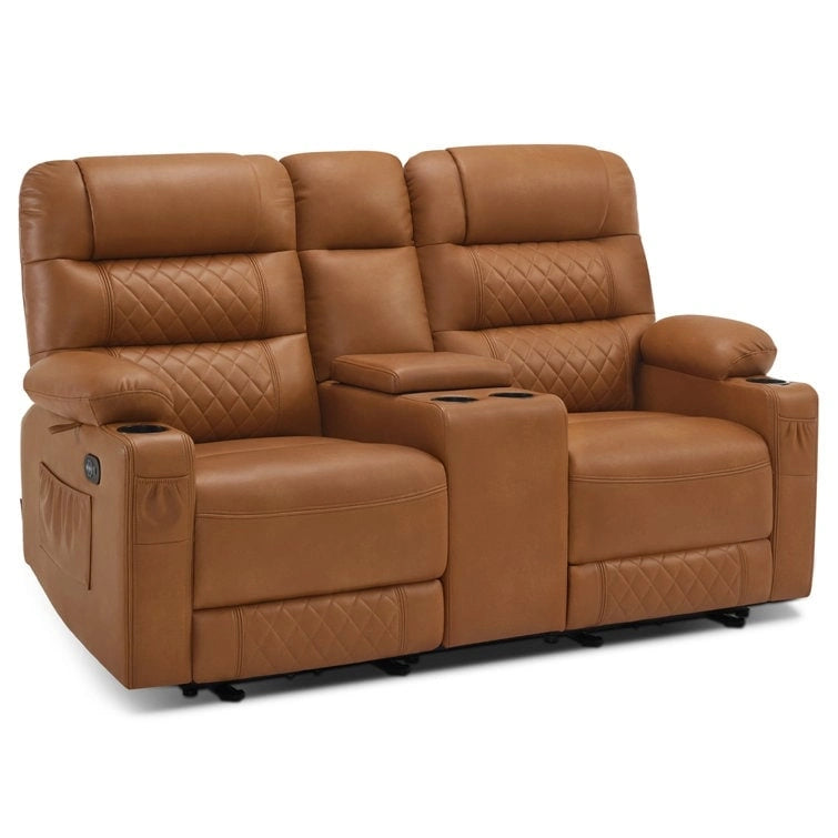 Fauteuil inclinable électrique deux places MCombo avec console, canapé inclinable électrique avec chauffage et vibration, ports USB et porte-gobelets PR624