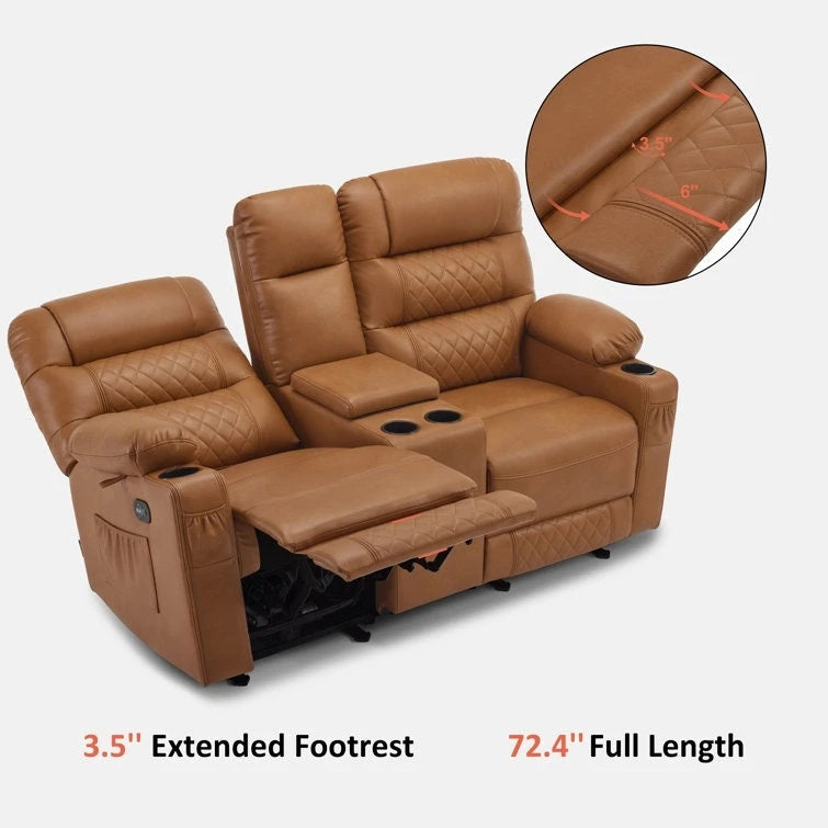 Fauteuil inclinable électrique deux places MCombo avec console, canapé inclinable électrique avec chauffage et vibration, ports USB et porte-gobelets PR624