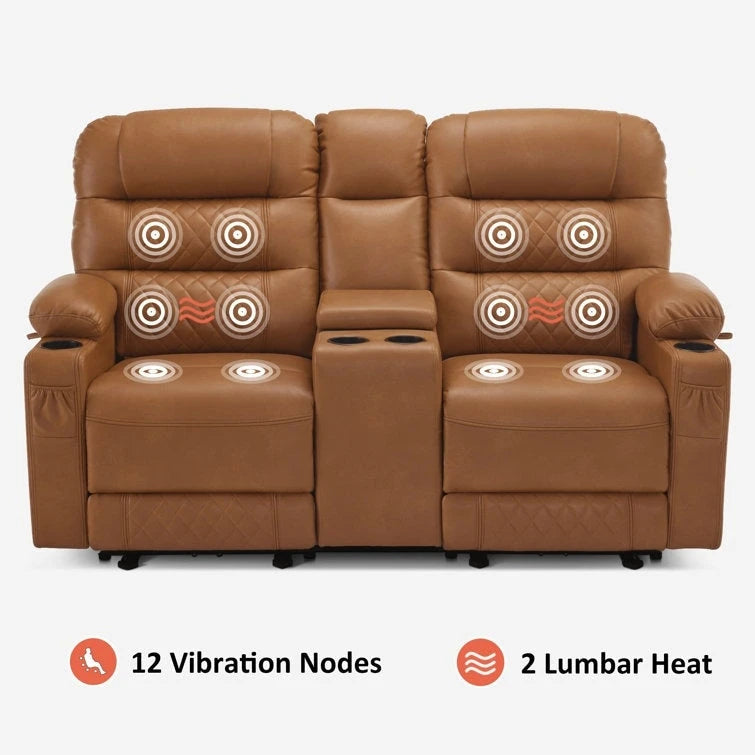 Fauteuil inclinable électrique deux places MCombo avec console, canapé inclinable électrique avec chauffage et vibration, ports USB et porte-gobelets PR624