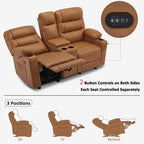 Fauteuil inclinable électrique deux places MCombo avec console, canapé inclinable électrique avec chauffage et vibration, ports USB et porte-gobelets PR624