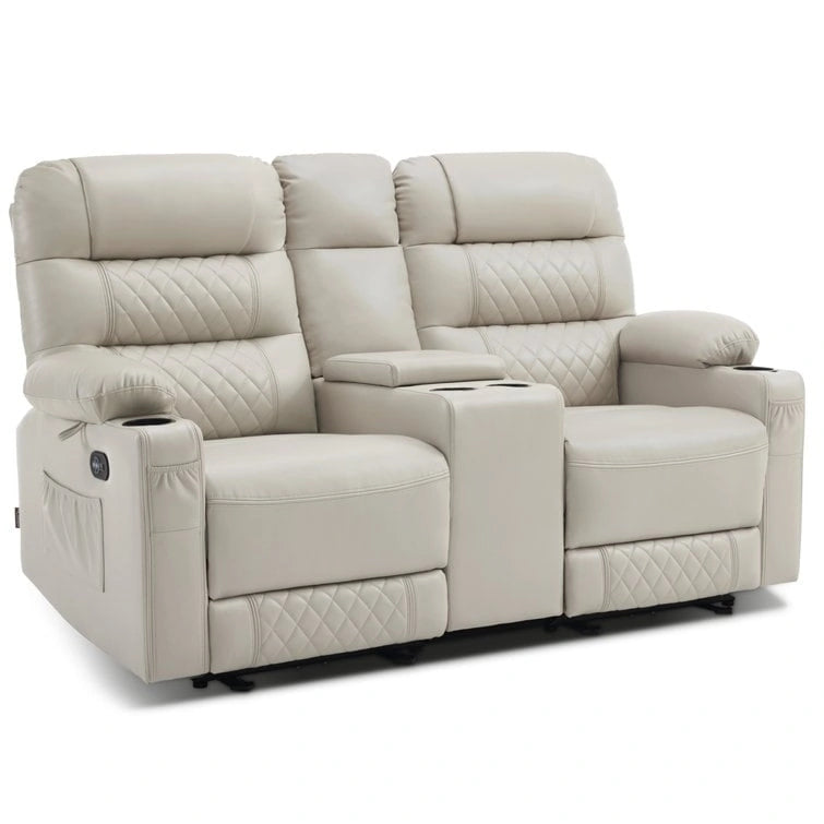 Fauteuil inclinable électrique deux places MCombo avec console, canapé inclinable électrique avec chauffage et vibration, ports USB et porte-gobelets PR624