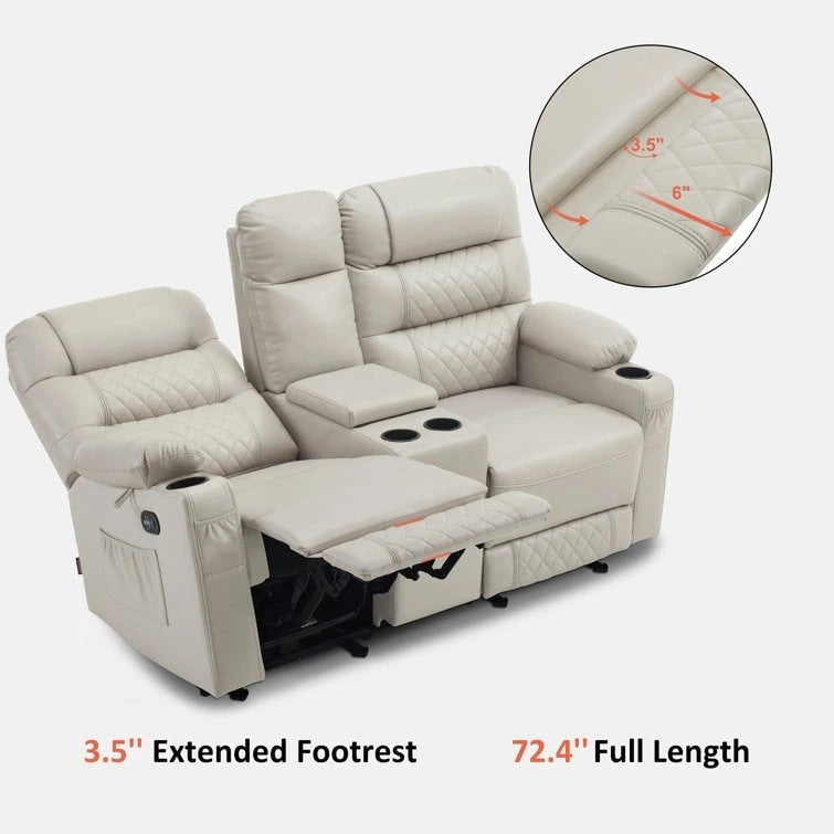Fauteuil inclinable électrique deux places MCombo avec console, canapé inclinable électrique avec chauffage et vibration, ports USB et porte-gobelets PR624