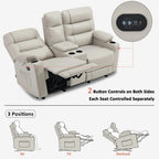 Fauteuil inclinable électrique deux places MCombo avec console, canapé inclinable électrique avec chauffage et vibration, ports USB et porte-gobelets PR624
