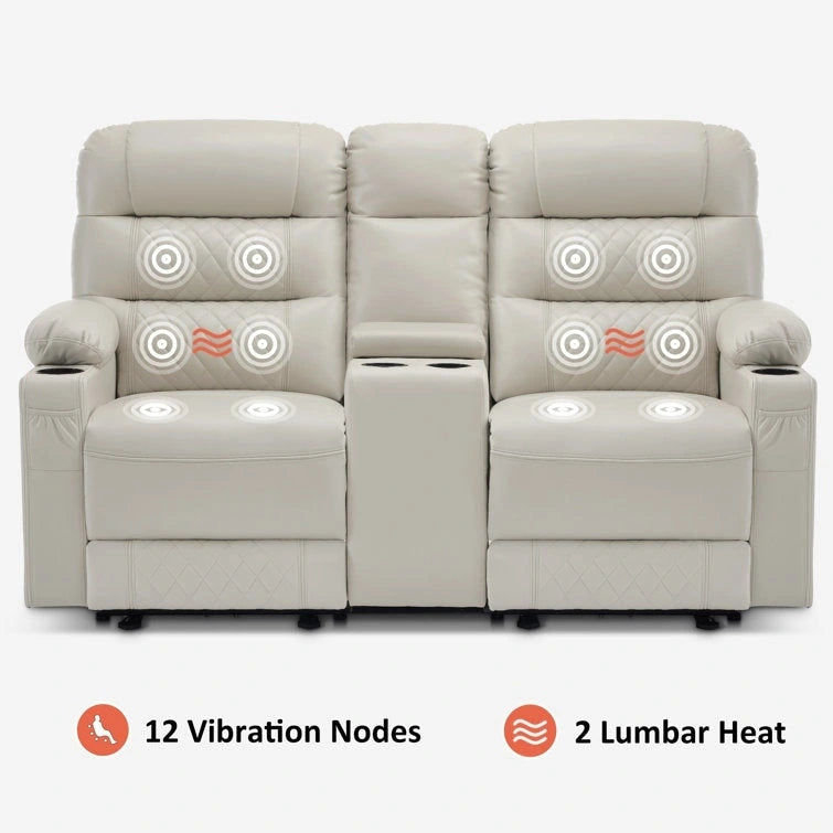 Fauteuil inclinable électrique deux places MCombo avec console, canapé inclinable électrique avec chauffage et vibration, ports USB et porte-gobelets PR624