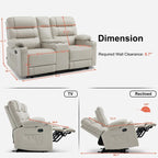 Fauteuil inclinable électrique deux places MCombo avec console, canapé inclinable électrique avec chauffage et vibration, ports USB et porte-gobelets PR624