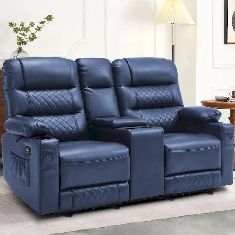 Fauteuil inclinable électrique deux places MCombo avec console, canapé inclinable électrique avec chauffage et vibration, ports USB et porte-gobelets PR624
