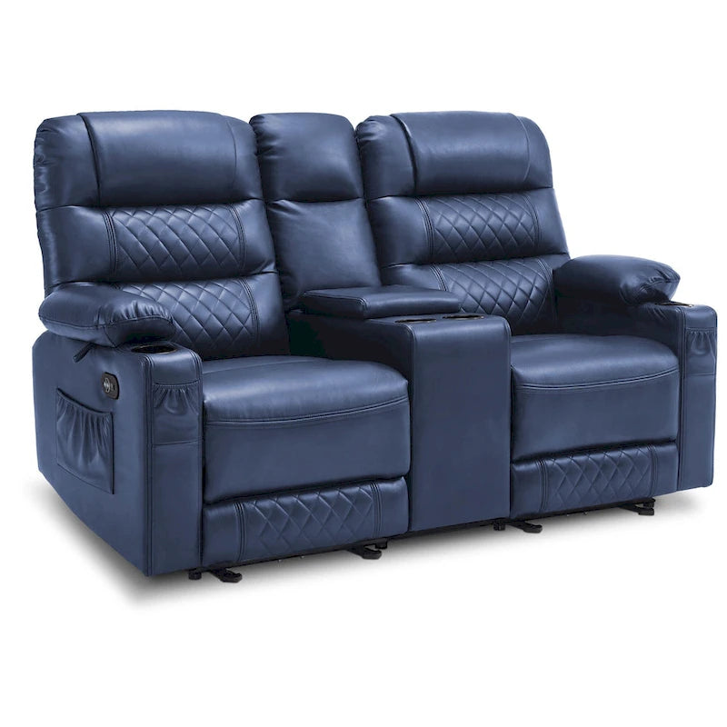 Fauteuil inclinable électrique deux places MCombo avec console, canapé inclinable électrique avec chauffage et vibration, ports USB et porte-gobelets PR624