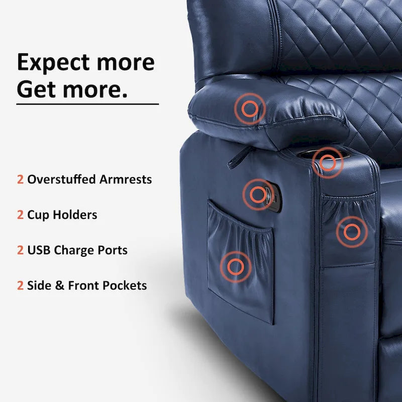 Fauteuil inclinable électrique deux places MCombo avec console, canapé inclinable électrique avec chauffage et vibration, ports USB et porte-gobelets PR624