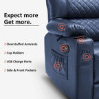 Fauteuil inclinable électrique deux places MCombo avec console, canapé inclinable électrique avec chauffage et vibration, ports USB et porte-gobelets PR624