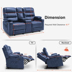 Fauteuil inclinable électrique deux places MCombo avec console, canapé inclinable électrique avec chauffage et vibration, ports USB et porte-gobelets PR624