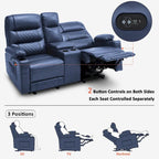 Fauteuil inclinable électrique deux places MCombo avec console, canapé inclinable électrique avec chauffage et vibration, ports USB et porte-gobelets PR624