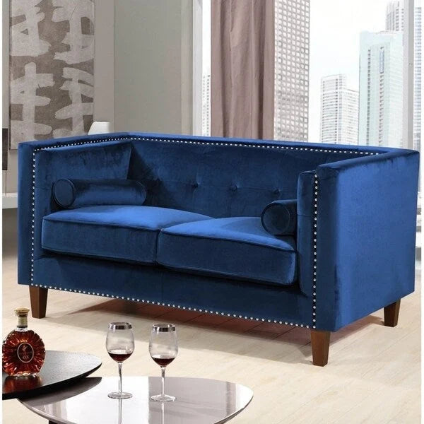 Divanetto classico Kittleson in stile Chesterfield con borchie decorative - blu
