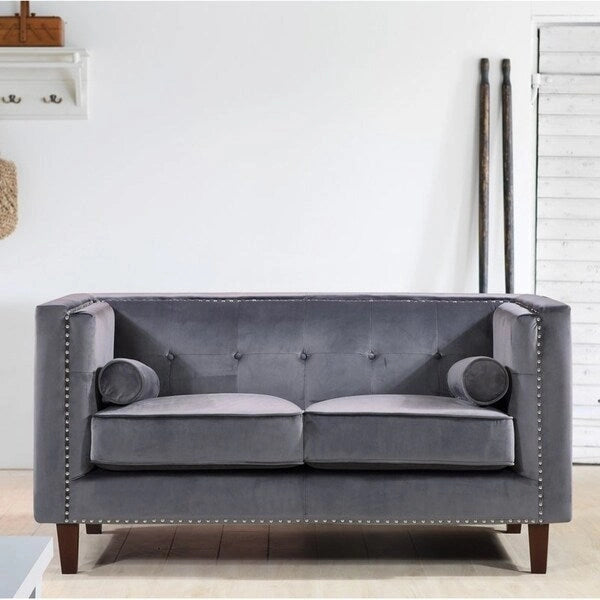 Divanetto classico Kittleson in stile Chesterfield con borchie decorative - blu