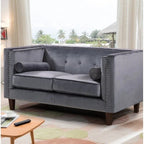 Divanetto classico Kittleson in stile Chesterfield con borchie decorative - blu