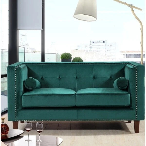 Divanetto classico Kittleson in stile Chesterfield con borchie decorative - blu