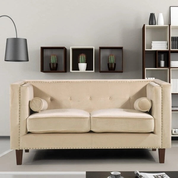 Divanetto classico Kittleson in stile Chesterfield con borchie decorative - blu