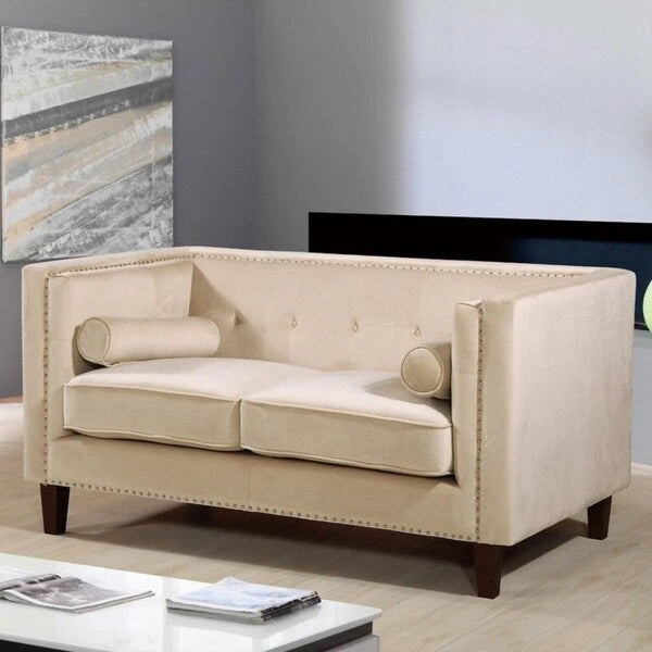 Divanetto classico Kittleson in stile Chesterfield con borchie decorative - blu