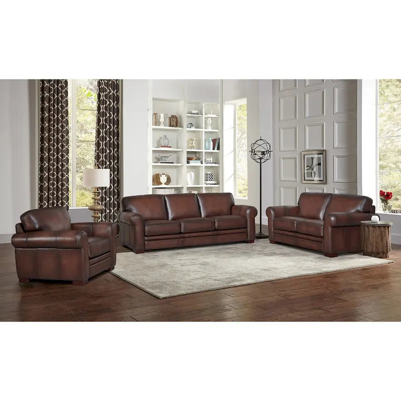 Hydeline Brookfield Top Grain Leather Sofa Set, Sofa, Loveseat and Chair
