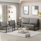 Mieres 3-teiliges Wohnzimmer-Sofa-Set aus PU-Leder im Mid-Century-Stil, bestehend aus 2 Sesseln und 1 Zweisitzer-Sofa