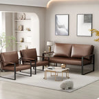 Mieres Mid-Century Style 3-Piece PU Leather Living Room Sofa Set Including 2 Armchairs and 1 Loveseat Sofa