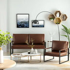 Mieres 3-teiliges Wohnzimmer-Sofa-Set aus PU-Leder im Mid-Century-Stil, bestehend aus 2 Sesseln und 1 Zweisitzer-Sofa