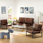 Mieres 3-teiliges Wohnzimmer-Sofa-Set aus PU-Leder im Mid-Century-Stil, bestehend aus 2 Sesseln und 1 Zweisitzer-Sofa
