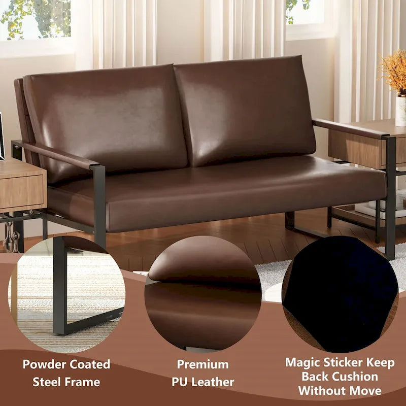 Mieres 3-teiliges Wohnzimmer-Sofa-Set aus PU-Leder im Mid-Century-Stil, bestehend aus 2 Sesseln und 1 Zweisitzer-Sofa