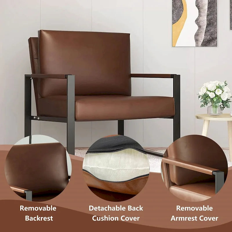 Mieres 3-teiliges Wohnzimmer-Sofa-Set aus PU-Leder im Mid-Century-Stil, bestehend aus 2 Sesseln und 1 Zweisitzer-Sofa