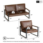 Mieres 3-teiliges Wohnzimmer-Sofa-Set aus PU-Leder im Mid-Century-Stil, bestehend aus 2 Sesseln und 1 Zweisitzer-Sofa