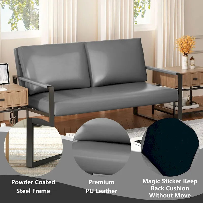 Mieres 3-teiliges Wohnzimmer-Sofa-Set aus PU-Leder im Mid-Century-Stil, bestehend aus 2 Sesseln und 1 Zweisitzer-Sofa