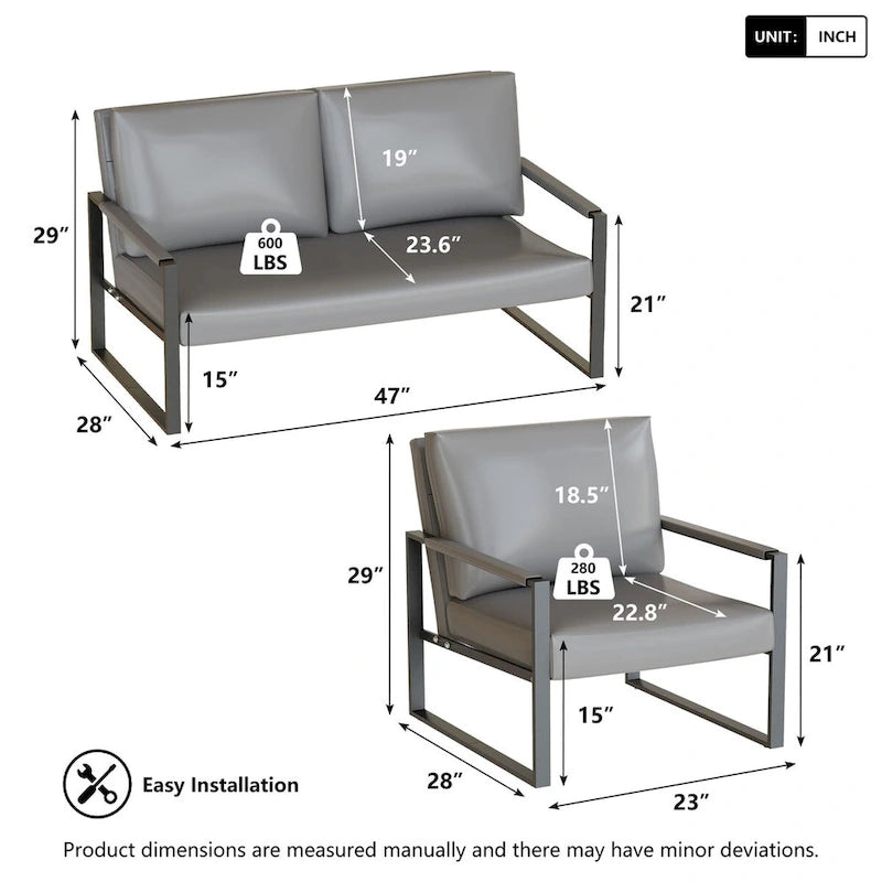 Mieres 3-teiliges Wohnzimmer-Sofa-Set aus PU-Leder im Mid-Century-Stil, bestehend aus 2 Sesseln und 1 Zweisitzer-Sofa