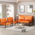 Mieres 3-teiliges Wohnzimmer-Sofa-Set aus PU-Leder im Mid-Century-Stil, bestehend aus 2 Sesseln und 1 Zweisitzer-Sofa