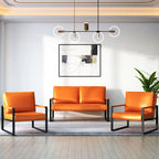 Mieres 3-teiliges Wohnzimmer-Sofa-Set aus PU-Leder im Mid-Century-Stil, bestehend aus 2 Sesseln und 1 Zweisitzer-Sofa