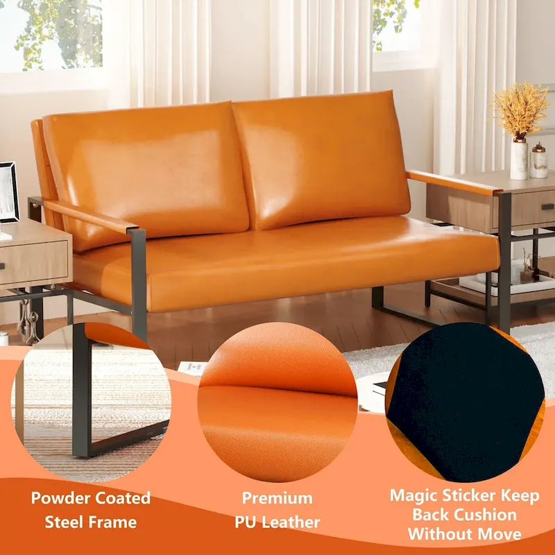 Mieres 3-teiliges Wohnzimmer-Sofa-Set aus PU-Leder im Mid-Century-Stil, bestehend aus 2 Sesseln und 1 Zweisitzer-Sofa
