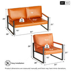 Mieres 3-teiliges Wohnzimmer-Sofa-Set aus PU-Leder im Mid-Century-Stil, bestehend aus 2 Sesseln und 1 Zweisitzer-Sofa