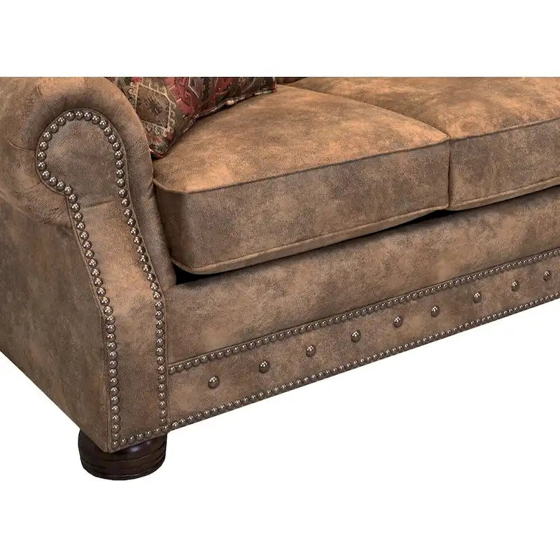 Juego de sofá cama, sofá de dos plazas y sillón de 3 piezas de tela de gamuza sintética marrón rústico Rancho