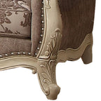 Causeuse en tissu avec couronne à volutes et pieds cabriole, grise et blanche