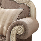 Causeuse en tissu avec couronne à volutes et pieds cabriole, grise et blanche