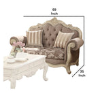 Causeuse en tissu avec couronne à volutes et pieds cabriole, grise et blanche